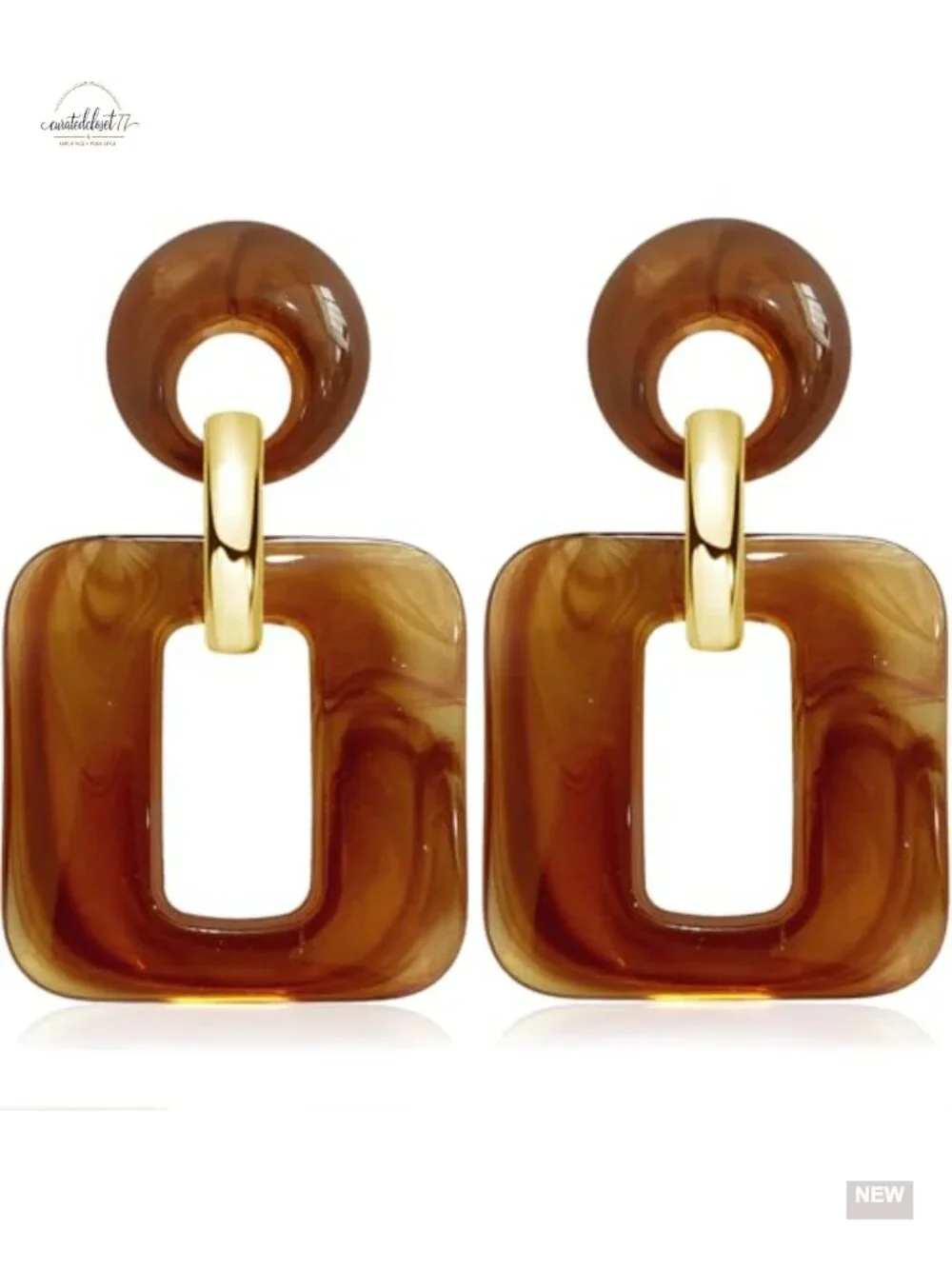Resin Geometric Drop Dangle Square Chain Earrings for Women